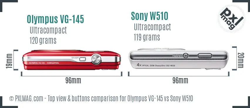 Olympus VG-145 vs Sony W510 top view buttons comparison