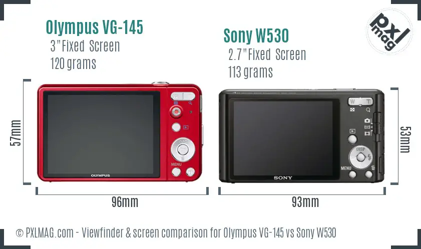 Olympus VG-145 vs Sony W530 Screen and Viewfinder comparison