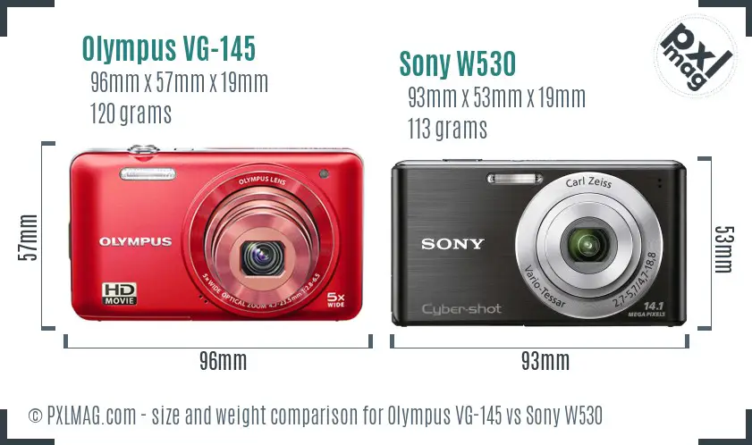 Olympus VG-145 vs Sony W530 size comparison