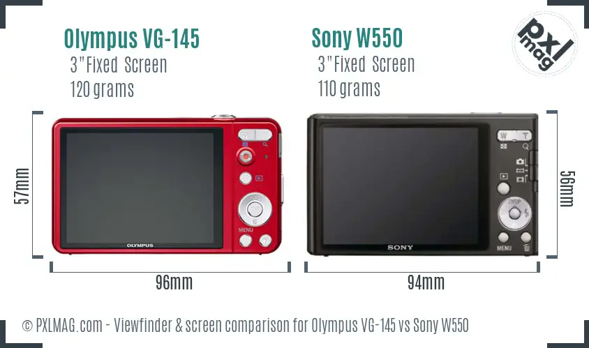 Olympus VG-145 vs Sony W550 Screen and Viewfinder comparison