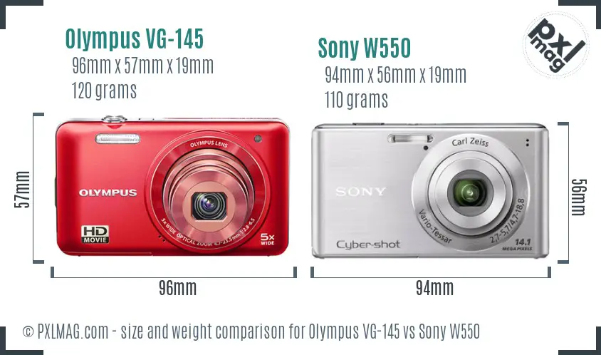 Olympus VG-145 vs Sony W550 size comparison