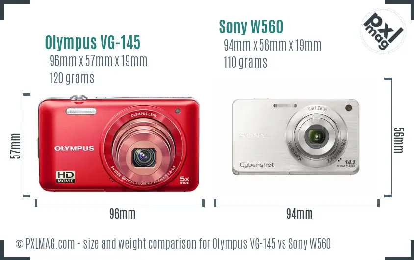 Olympus VG-145 vs Sony W560 size comparison