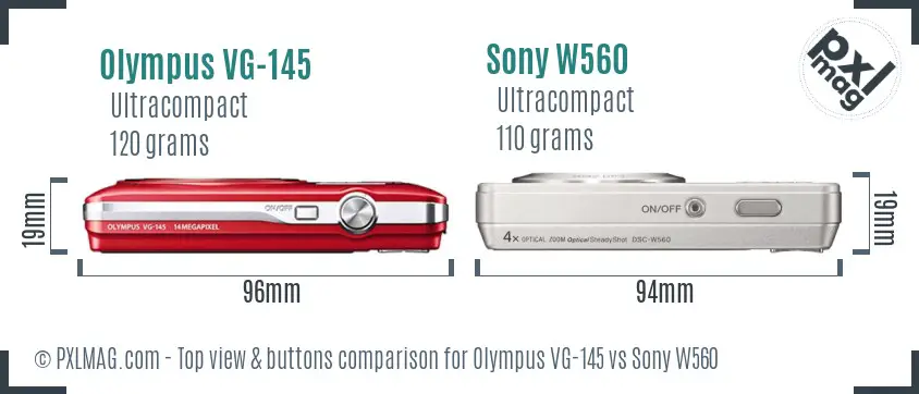 Olympus VG-145 vs Sony W560 top view buttons comparison