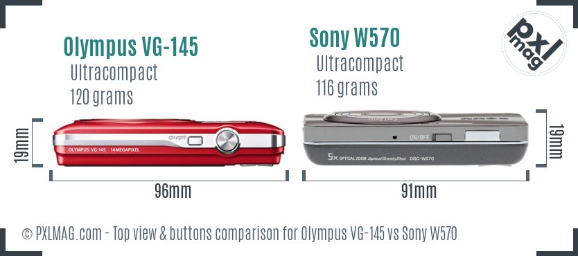 Olympus VG-145 vs Sony W570 top view buttons comparison