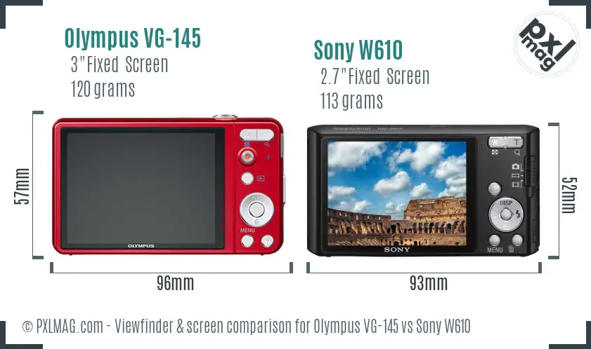 Olympus VG-145 vs Sony W610 Screen and Viewfinder comparison