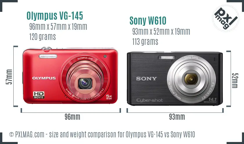 Olympus VG-145 vs Sony W610 size comparison