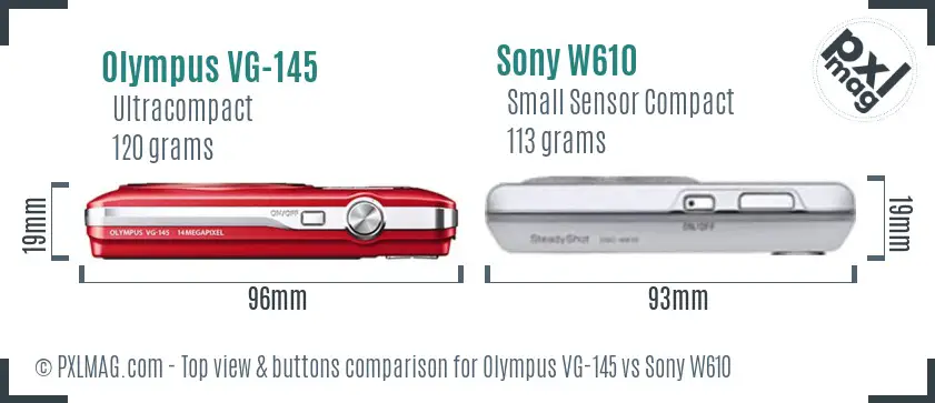 Olympus VG-145 vs Sony W610 top view buttons comparison