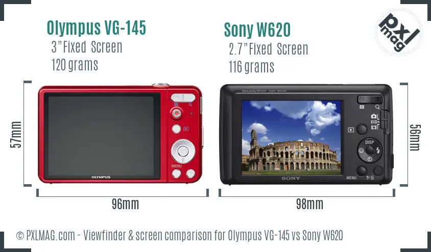 Olympus VG-145 vs Sony W620 Screen and Viewfinder comparison