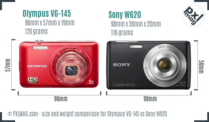 Olympus VG-145 vs Sony W620 size comparison