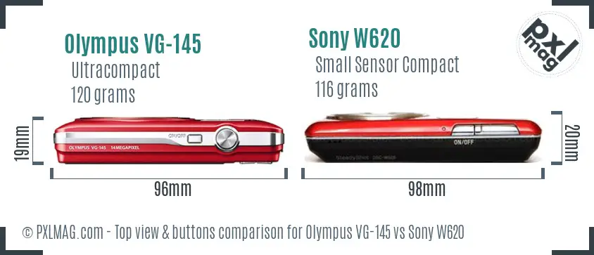 Olympus VG-145 vs Sony W620 top view buttons comparison