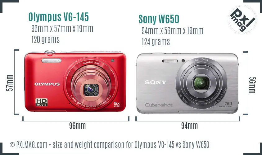 Olympus VG-145 vs Sony W650 size comparison