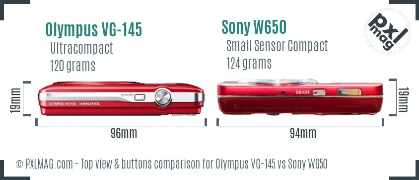 Olympus VG-145 vs Sony W650 top view buttons comparison