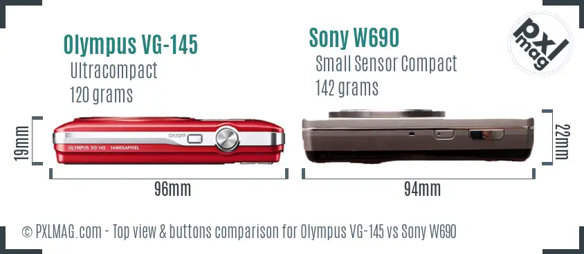 Olympus VG-145 vs Sony W690 top view buttons comparison