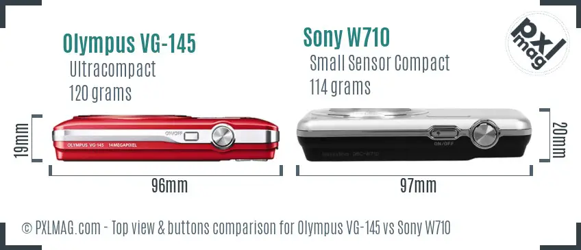 Olympus VG-145 vs Sony W710 top view buttons comparison