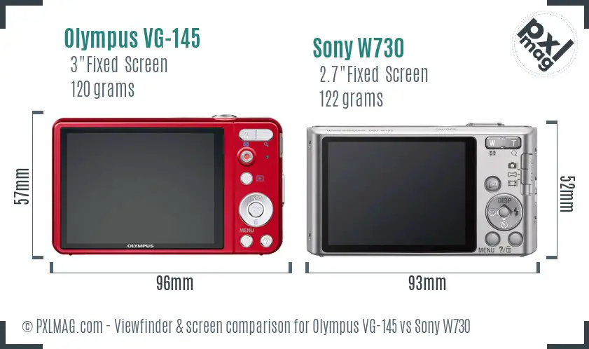Olympus VG-145 vs Sony W730 Screen and Viewfinder comparison