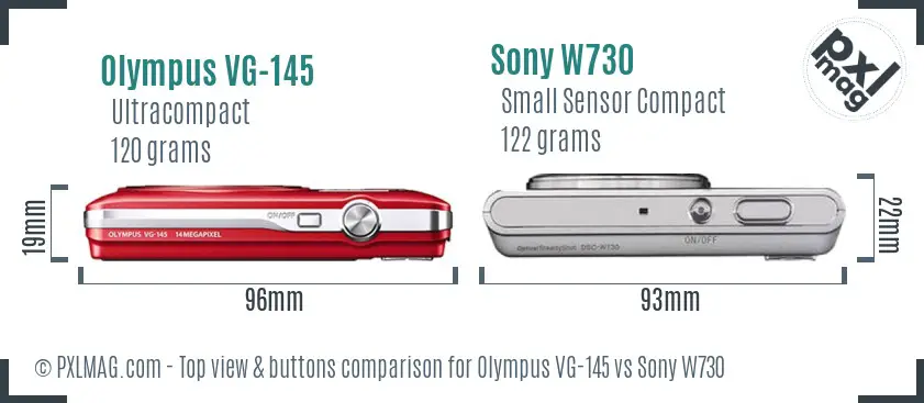 Olympus VG-145 vs Sony W730 top view buttons comparison