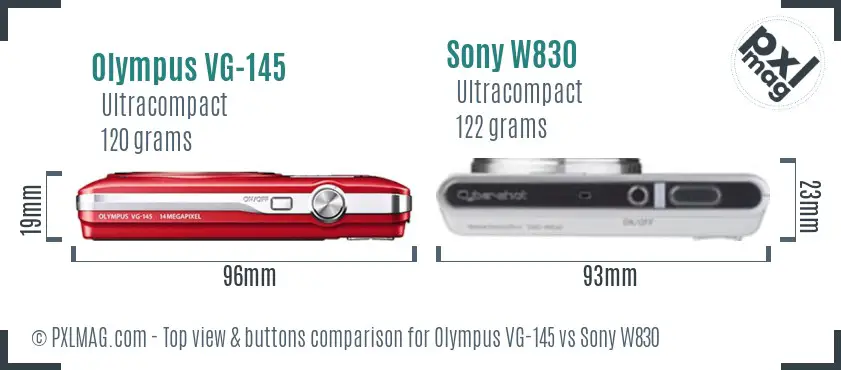 Olympus VG-145 vs Sony W830 top view buttons comparison