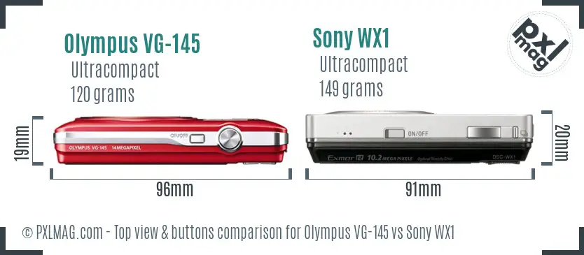 Olympus VG-145 vs Sony WX1 top view buttons comparison