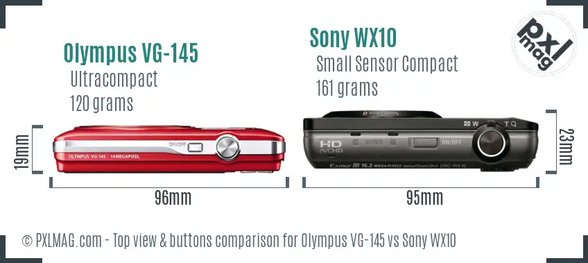 Olympus VG-145 vs Sony WX10 top view buttons comparison