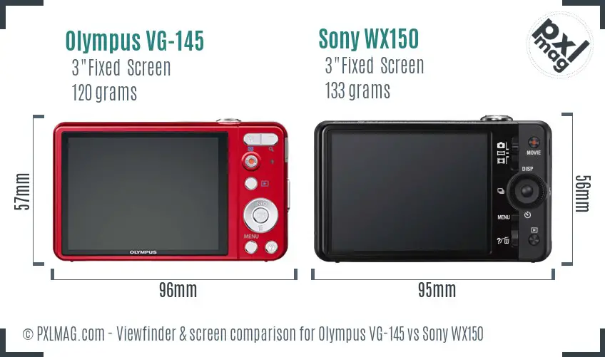 Olympus VG-145 vs Sony WX150 Screen and Viewfinder comparison