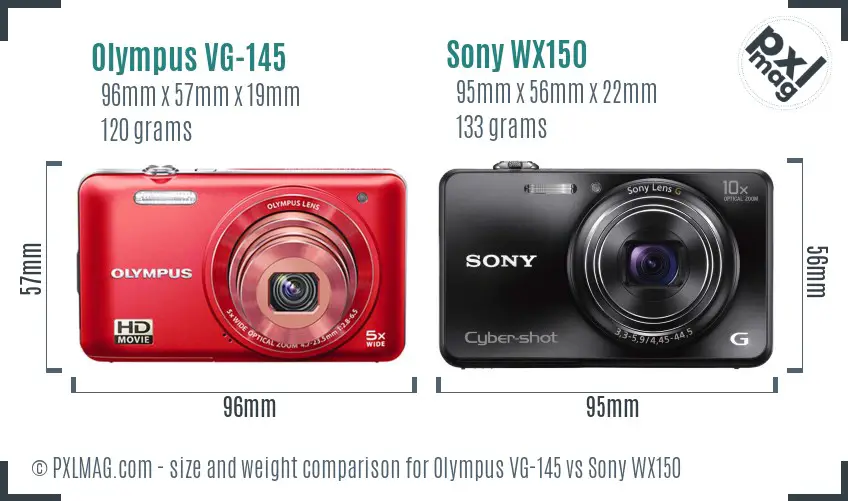 Olympus VG-145 vs Sony WX150 size comparison
