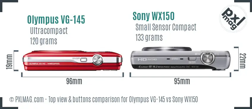 Olympus VG-145 vs Sony WX150 top view buttons comparison