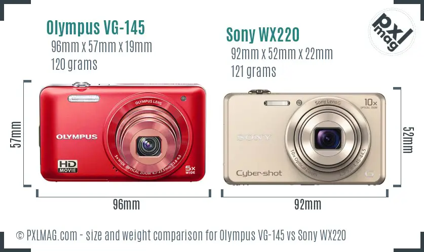 Olympus VG-145 vs Sony WX220 size comparison