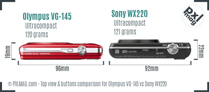 Olympus VG-145 vs Sony WX220 top view buttons comparison