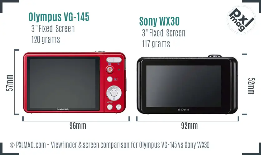 Olympus VG-145 vs Sony WX30 Screen and Viewfinder comparison