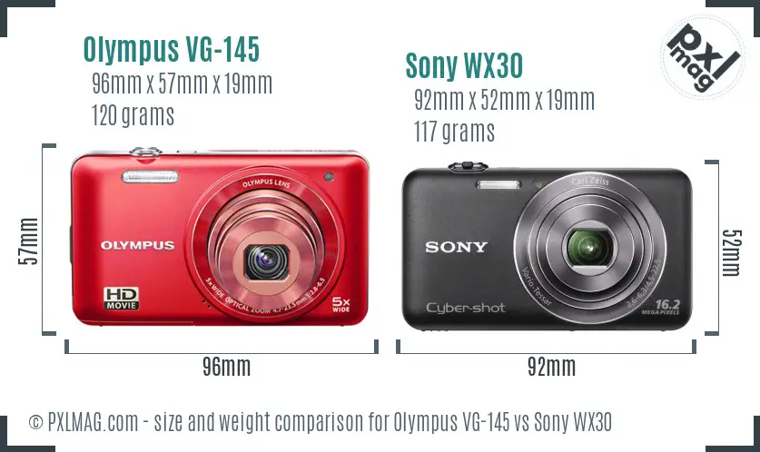 Olympus VG-145 vs Sony WX30 size comparison