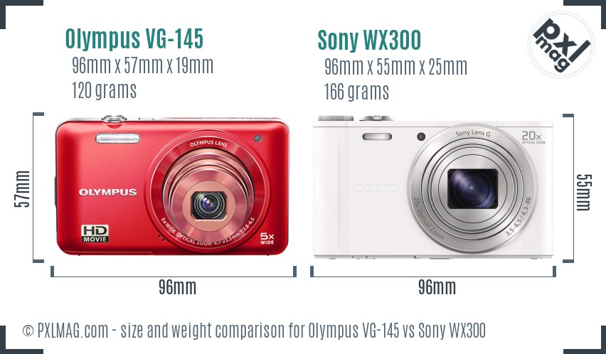 Olympus VG-145 vs Sony WX300 size comparison