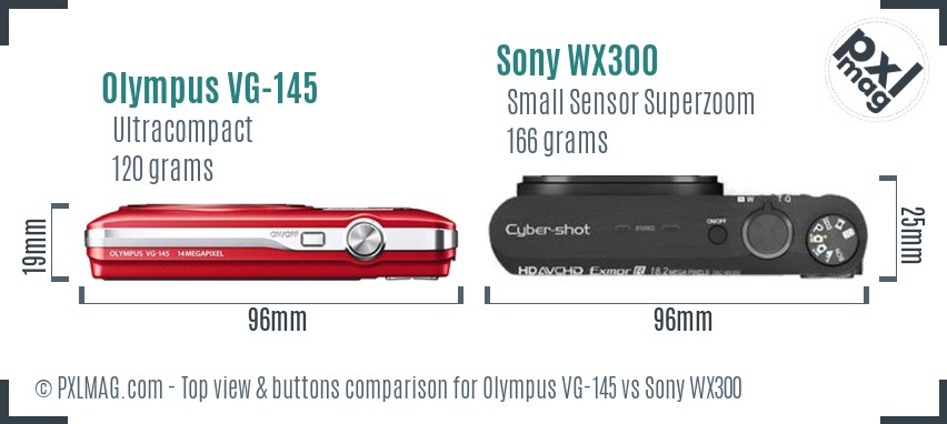 Olympus VG-145 vs Sony WX300 top view buttons comparison