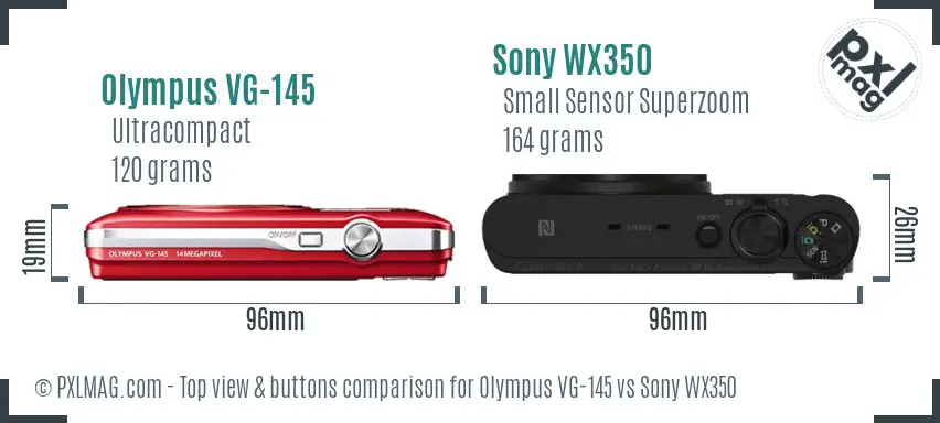 Olympus VG-145 vs Sony WX350 top view buttons comparison