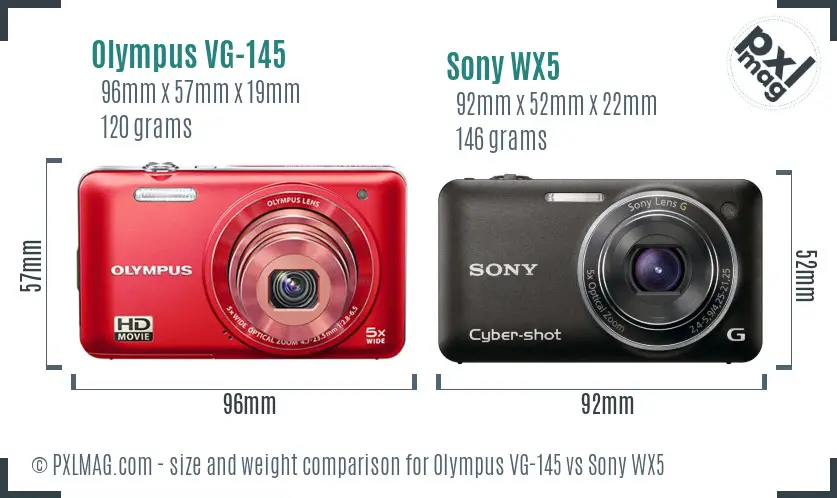 Olympus VG-145 vs Sony WX5 size comparison
