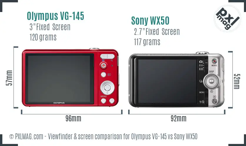 Olympus VG-145 vs Sony WX50 Screen and Viewfinder comparison