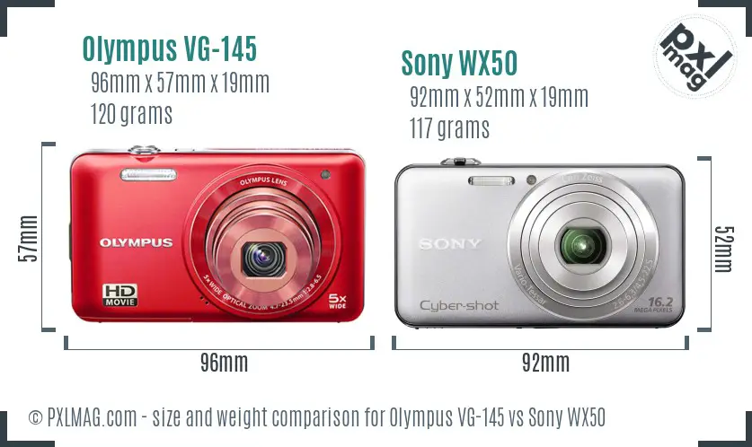 Olympus VG-145 vs Sony WX50 size comparison