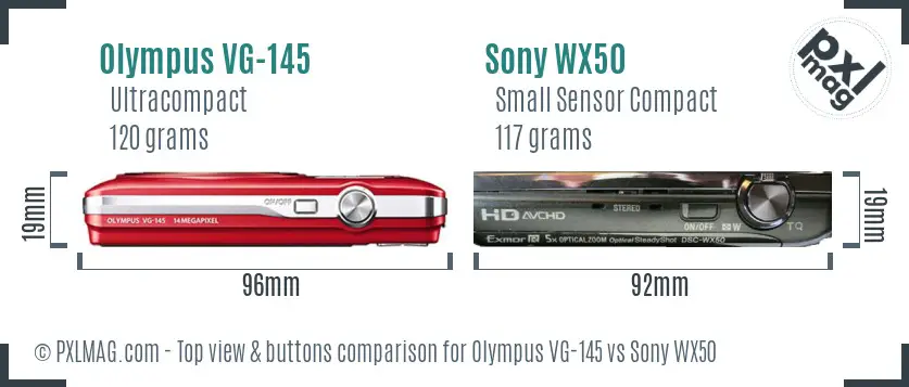 Olympus VG-145 vs Sony WX50 top view buttons comparison