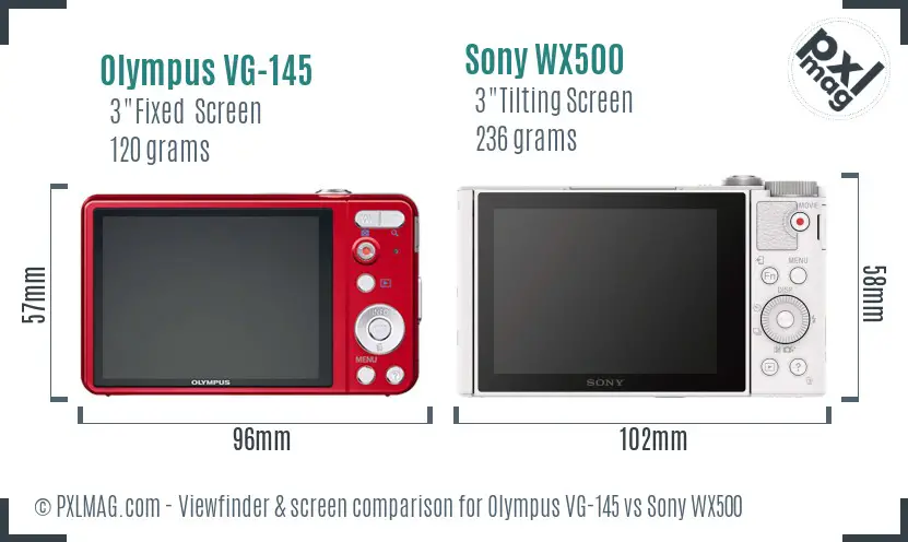 Olympus VG-145 vs Sony WX500 Screen and Viewfinder comparison