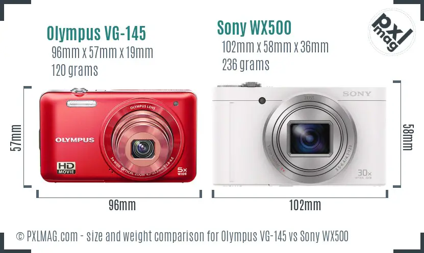 Olympus VG-145 vs Sony WX500 size comparison