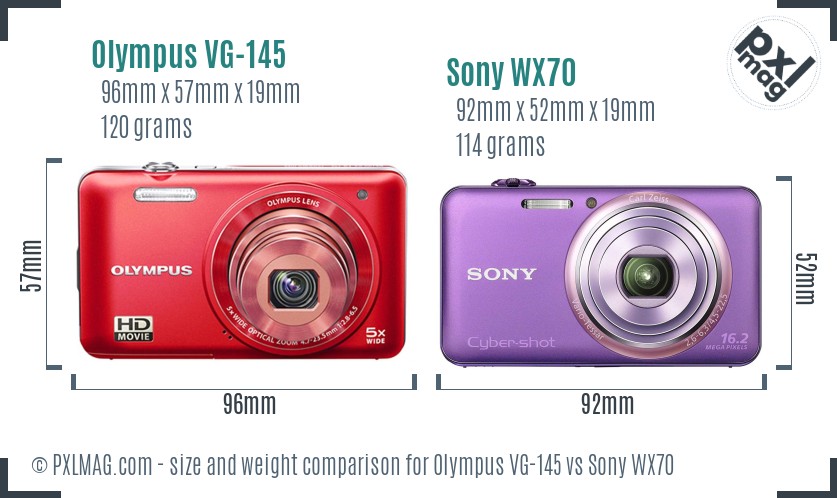 Olympus VG-145 vs Sony WX70 size comparison