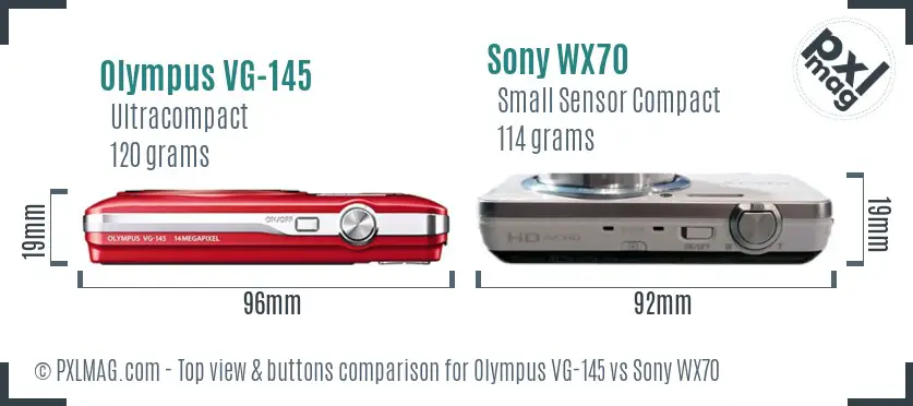 Olympus VG-145 vs Sony WX70 top view buttons comparison