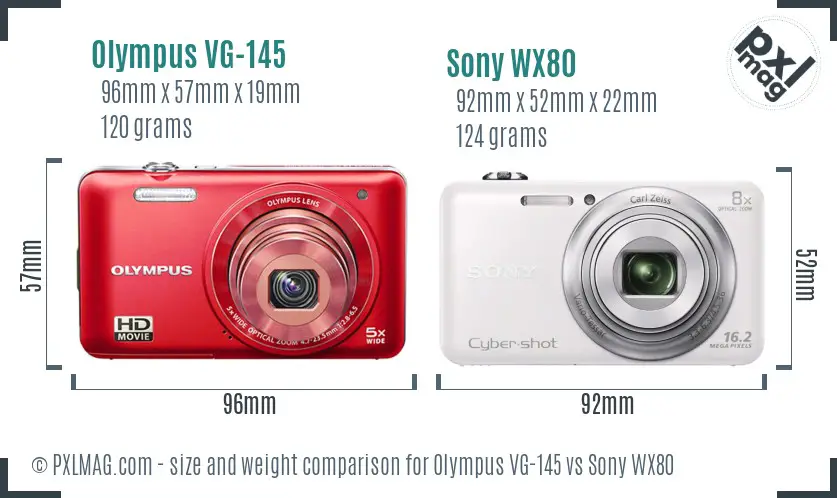 Olympus VG-145 vs Sony WX80 size comparison