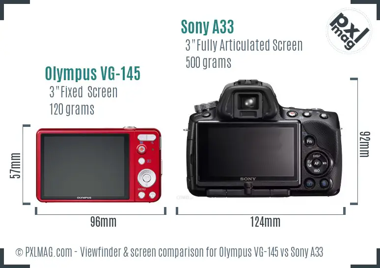 Olympus VG-145 vs Sony A33 Screen and Viewfinder comparison