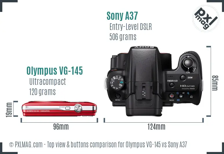 Olympus VG-145 vs Sony A37 top view buttons comparison