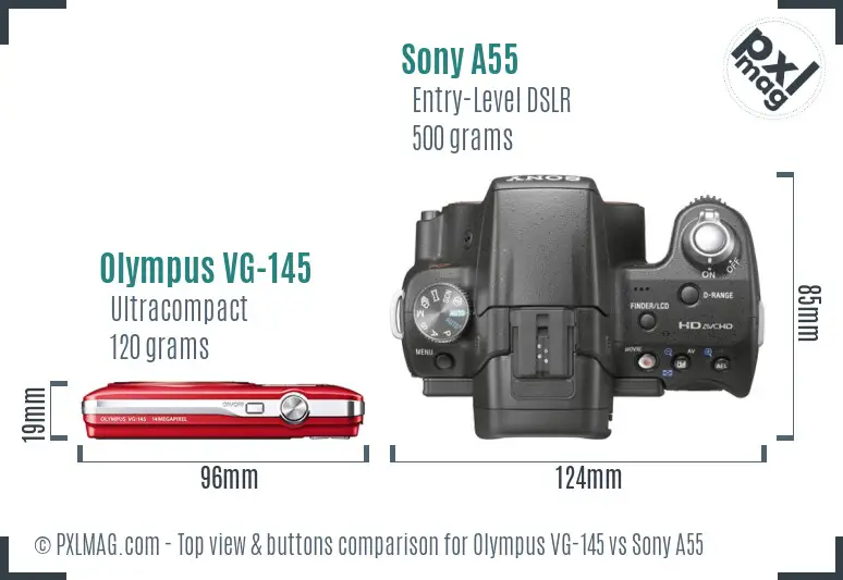 Olympus VG-145 vs Sony A55 top view buttons comparison