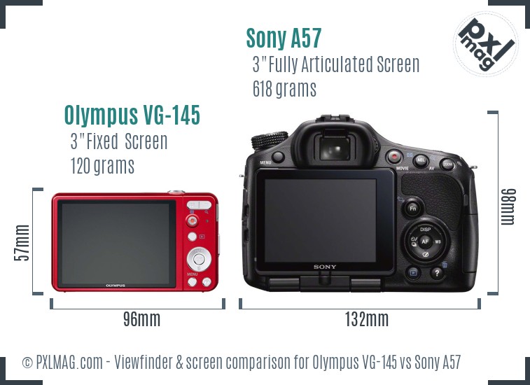 Olympus VG-145 vs Sony A57 Screen and Viewfinder comparison