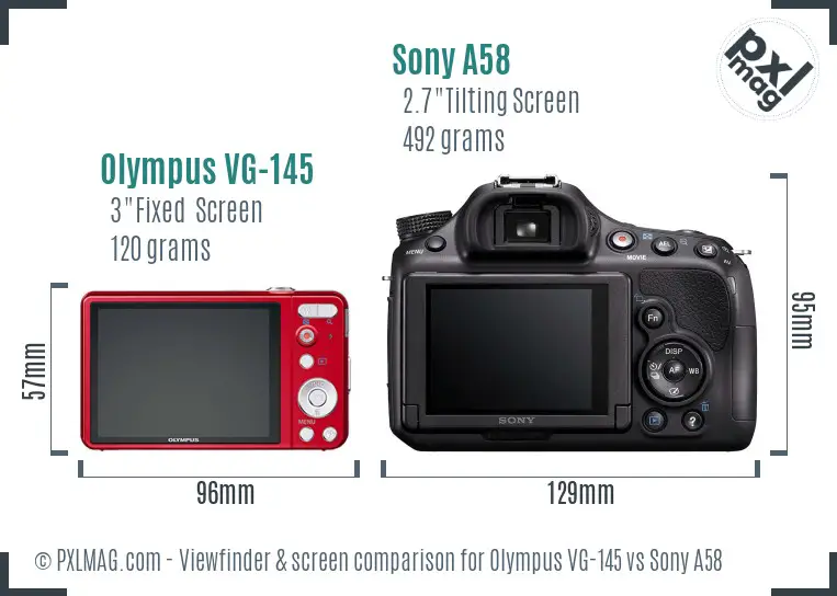 Olympus VG-145 vs Sony A58 Screen and Viewfinder comparison