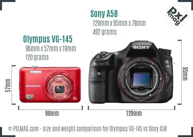 Olympus VG-145 vs Sony A58 size comparison