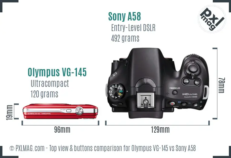 Olympus VG-145 vs Sony A58 top view buttons comparison