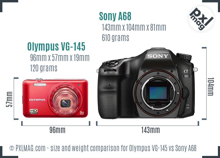 Olympus VG-145 vs Sony A68 size comparison